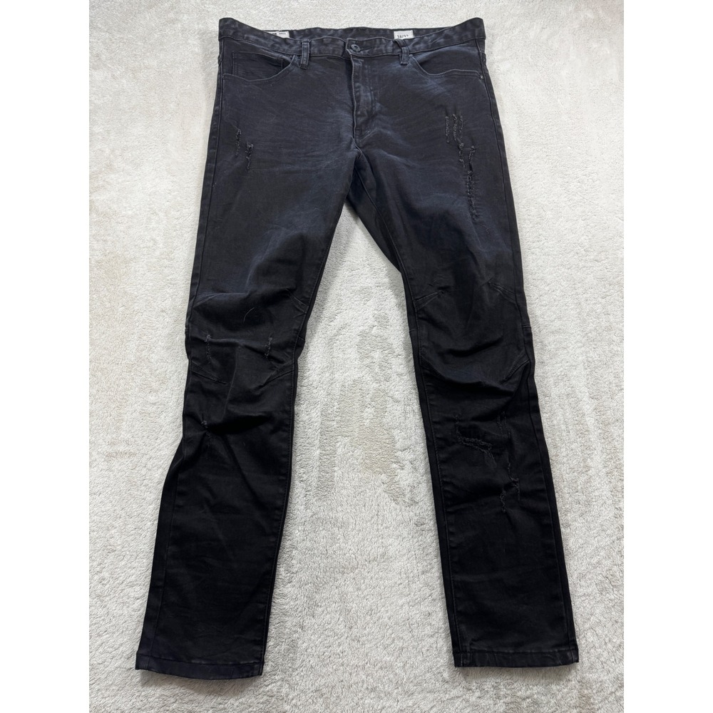 Smoke Rise Mens Moto Distressed Black Denim Jeans 38/32 Meas: 38x30.5
